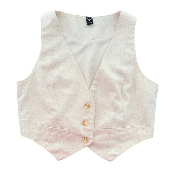 Windsor Jackets & Blazers - Windsor Linen Cotton Blend Vest Tan Beige Classic Womens Size XS